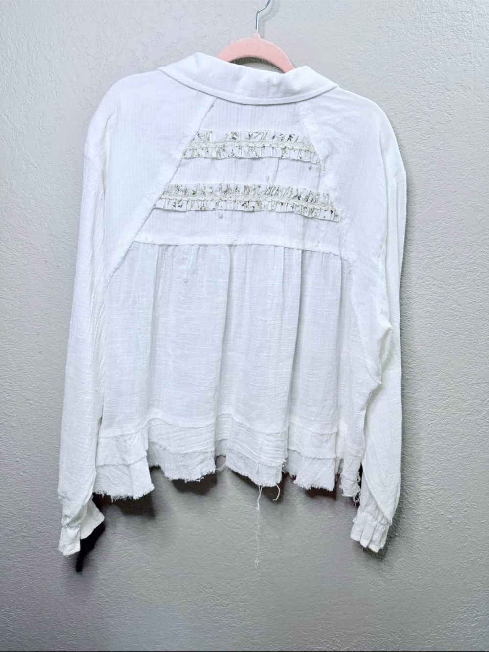 POL White Textured Button-Down Shirt with Fringe Trim - Picture 6 of 6